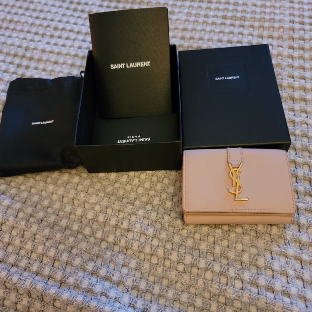 Yves Saint Laurent Blush Card Holder Compact Wallet with Gold Logo